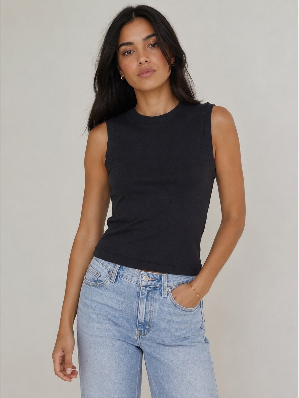 SKIMS Black Cotton Stretch Sleeveless Crew Neck Tank Top XS